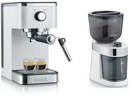 Graef ES 401 Salita + CM 201 Siebträgermaschine + Kaffeemühle Weiß 1 Graef ES 401 Salita + CM 201 Siebträgermaschine + Kaffeemühle Weiß